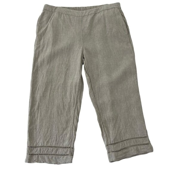 CHICO'S 100% Linen Ladder Trim Cropped Pull-On Pants Neutral Oatmeal size 16 - Picture 1 of 6